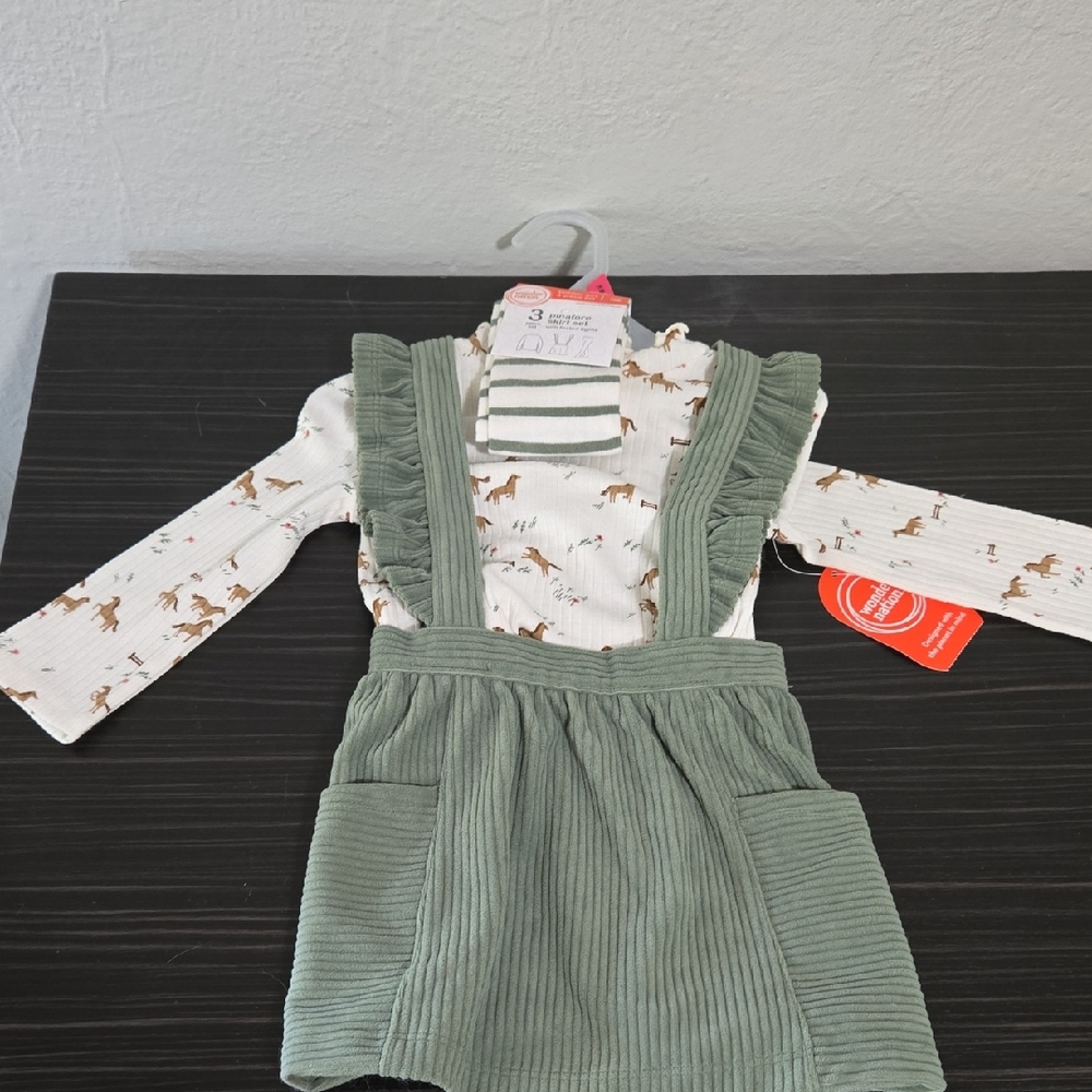 Wonder Nation Green Corduroy Dress with Animal Print Top